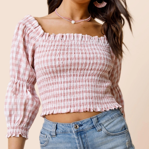 Tops - Gingham Smocked Top 